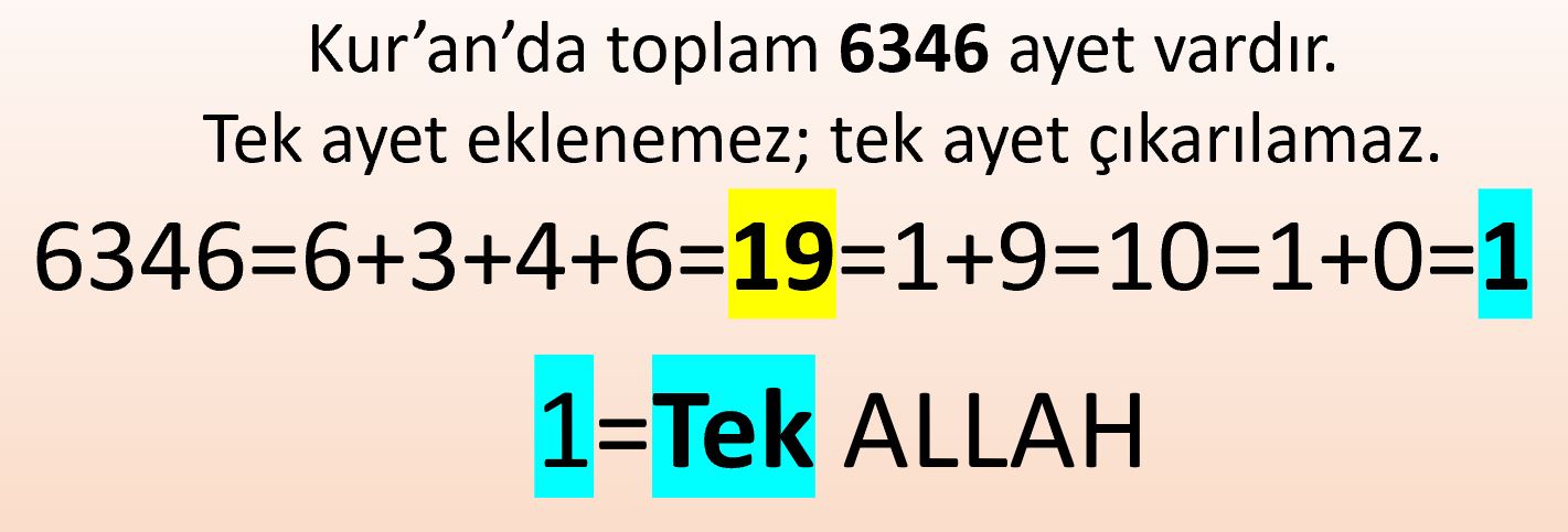 tek Allah 6346 ayet 19 mucizesi