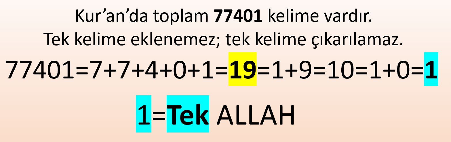 tek Allah vahid 77401 kelime kuranda kac kelime var 19 mucizesi