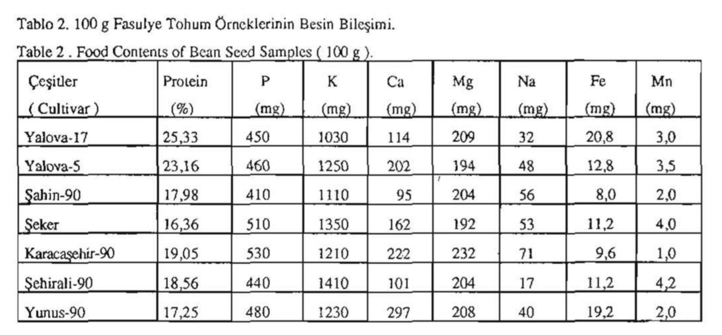 turkiye kuru fasulye tipleri